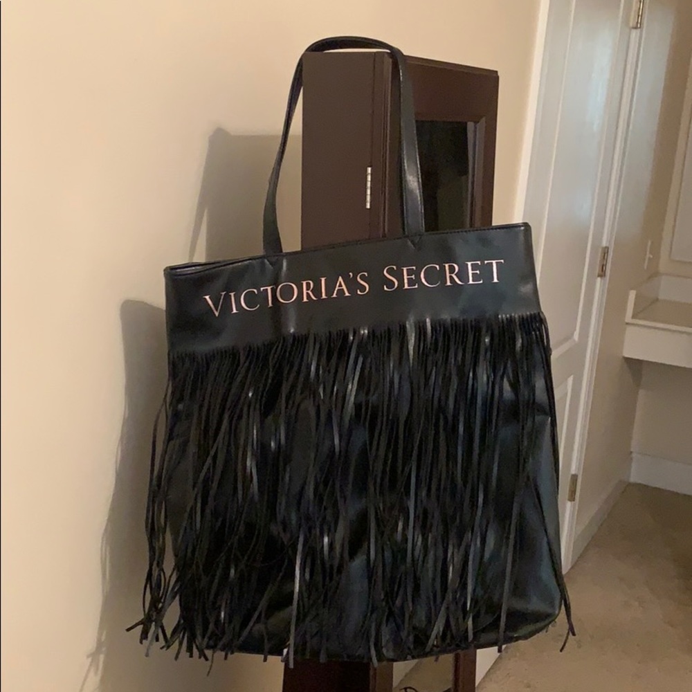 Black fringed Victoria’s Secret tote